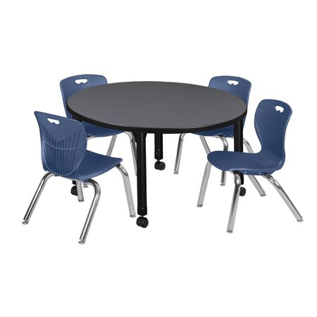 Regency Tables > Height Adjustable > Round Mobile Table & Chair Sets, 36 W, 36 L, 23-34 H, Grey TB36RNDGYAPCBK45NV